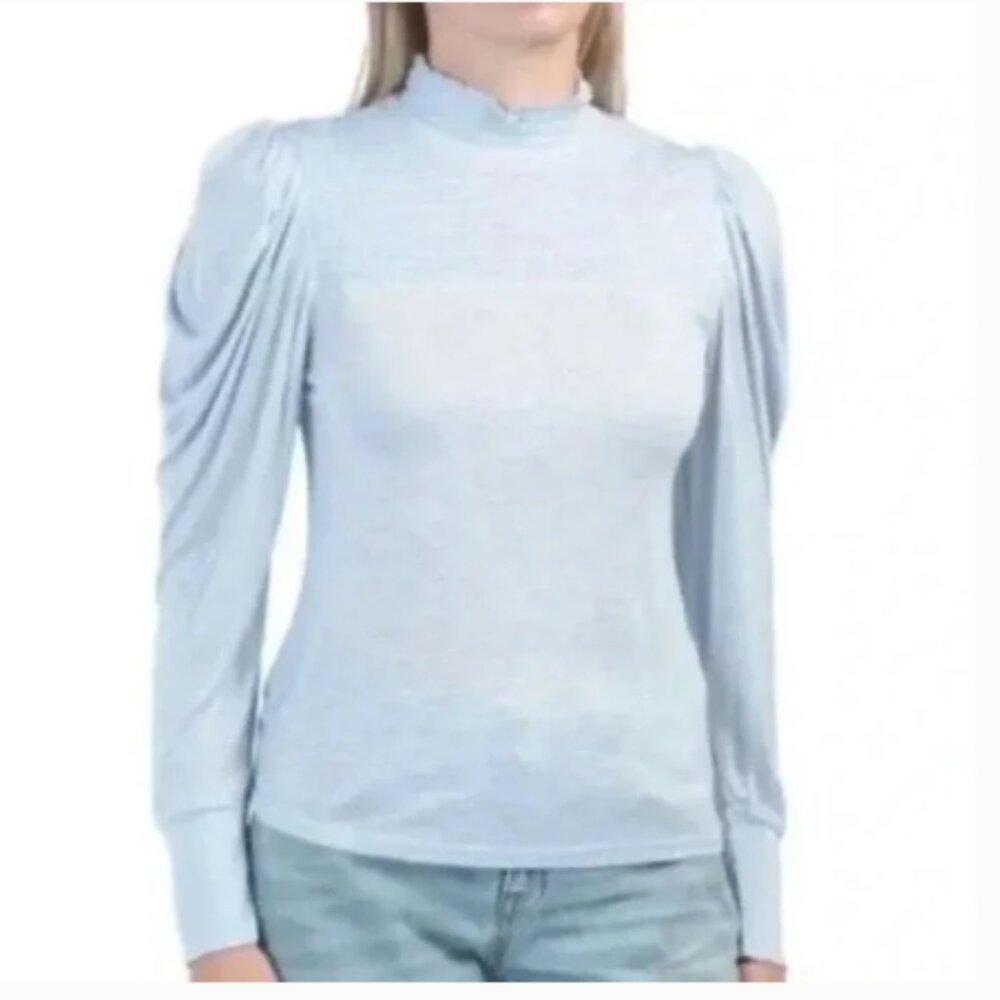 7 For All Mankind Long Sleeve Smocked Mock Neck Casual Blouse